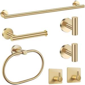 lot 1563 image: Brushed Gold Bathroom Accessories Set, 7 Pieces Gold Towel Bar Bathroom Hardware Set, 31.5 Inch Towel Racks for Bathroom, SUS304 Stainless Steel Bathroom Towel Holder Toilet Paper Holder Wall Mounted