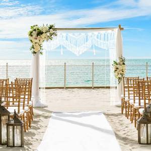 lot 2254 image: Kiido Large Macrame Wedding Backdrop(71 W x 86 L) for ArborArch Bohemian Wall Hanging Decor Boho DoorwayWindow Curtains Room Divider