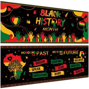 lot 2255 image: Harloon 2 Pcs Black History Month Banner Black History Decorations African American February Sign Classroom Party Celebration Decor for Wall Indoor Outdoor African American February, 13.8 x 38.6 Inch
