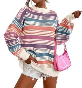 lot 2258 image: CHARTOU Women Contrast Striped Pullover Sweater 2025 Fall Outfits Oversized Knit Jumper Tops (Small, Pink)