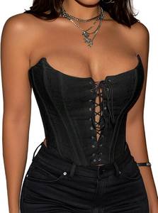 lot 2261 image: Benfoly Black Corset Tops for Women Strapless Backless Lace-Up Bustier Crop Tank Top Sleeveless Sexy Summer Going Out Top Y2K S