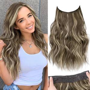 lot 2262 image: KooKaStyle Invisible Wire Hair Extensions with Transparent Headband Adjustable Size 4 Secure Clips Long Wavy Secret Wire Hairpiece 16 Inch 18H24#Medium Brown Ash Blonde for Women