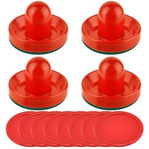 lot 2264 image: Coopay Air Hockey Pushers and Pucks, Air Hockey Paddles, Goal Handles Paddles Replacement Accessories for Game Tables (4 Striker, 8 Red Puck Pack)