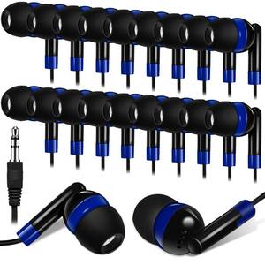lot 2274 image: Kanayu 100 Pack Wired Earbuds Bulk for Classroom Ear Headphones Wired Basic Student Earbuds No Microphone with 3.5mm Jack for Class Laptop School Library, Individually Bagged (Dark Blue)