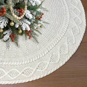 lot 2295 image: 36 Inch Christmas Tree Skirt, Ivory White Knitted Tree Skirt, Vintage Rustic Farmhouse Christmas Decorations Home Party Holiday Xmas Ornaments