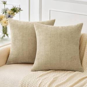 lot 2324 image: MIULEE Pack of 2 Beige Throw Pillow Covers 18x18 Inch Soft Chenille Pillow Covers for Sofa Living Room Spring Home Decor Couch Solid Dyed Cases Not Pillow Inserts