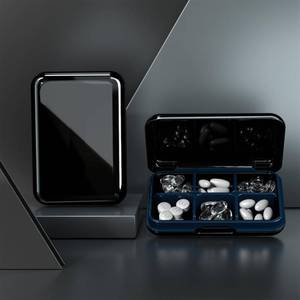 lot 2330 image: MOODKEY Pill Box Waterproof Travel Pill Case Portable Daily Pill Container Pill Holder Purse 6 Compartments Pocket Compact Medicine Organizer for Vitamin,Fish Oils,Supplements,Medication (Large Black)
