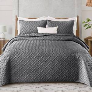 lot 2339 image: Exclusivo Mezcla Soft Quilt Set Twin Size, 2 Pieces Lightweight Quilts Grey Bedspreads Coverlets Bedding Set for All Seasons, Weave Pattern