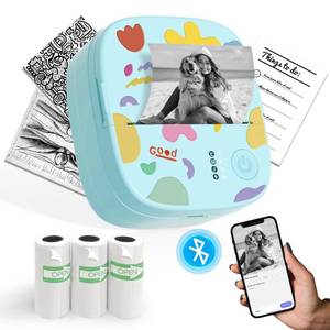 lot 2342 image: XenGro Mini Sticker Printer AHM2, Mini Thermal Printer with 3 Rolls Paper, Portable Bluetooth Inkless Printpods, Pocket Label Maker Suitable for Creative Kids DIY, Diaries, Photos, Study Notes - Blue