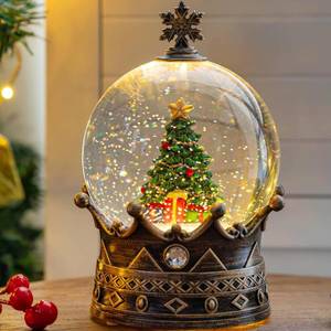 lot 3961 image: Christmas Snow Globe Lantern Water Glittering Christmas Tree Crown with Music, USB LinedBattery Operated Lighted Lantern for Christmas Festival Decoration Gifts