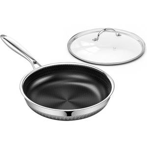 lot 3969 image: Non Stick Frying Pan with Lid, 10 Inch Hybrid Tri-Ply Stainless Steel Non Stick Skillet WLid Titanium Ceramic Nonstick Cookware No Toxic Induction Omelette Frying Pan, Oven Safe, PFASPFOAPTFE Free