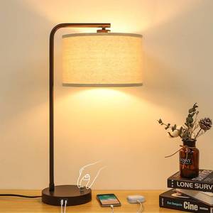 lot 3974 image: Tall Table Lamp with USB CA Ports, Fully Stepless Dimmable Modern Minimalist Bedside Nightstand Lamp, Reading Desk Lamp for Bedroom, Living Room, Study Room, Office, 9W 3000K LED Bulb Included