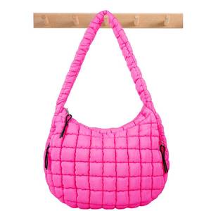 lot 3978 image: Quilted Puffer Tote Bag Crossbody Shoulder Bag with Zipper, Nylon Puffy Hobo Bags Travel Top Handle Handbag for Women, Oversized Padding Quilted Bag Soft Large Carryall Bag (RoseRed, Large)