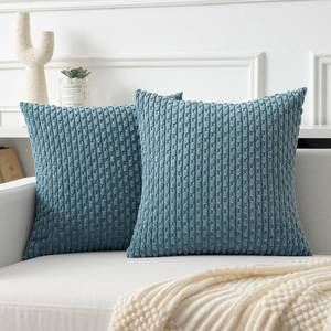 lot 4382 image: Kevin Textile Throw Pillow Covers Soft Corduroy Decorative Set of 2 Boho Striped Pillow Covers Pillowcases Farmhouse Home Decor for Couch Bed Sofa Living Room 18x18 Inch Blue Grey