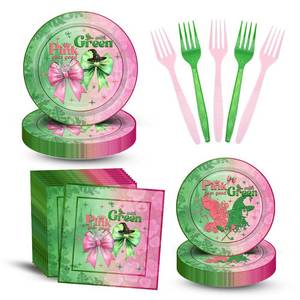 lot 4383 image: MAYSSKQ 96PCS Pink and Green Party Plates and Napkins Pink Goes Good with Green Birthday Tableware Set Vintgage Castle Witch Party Table Decorations Favors Serves 24 Guests