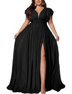 lot 4384 image: VOUIAO Womens Plus Size Bridesmaid Dresses Chiffon Wedding Guest Summer Maxi Dress Elegant Prom Evening Party Cocktail Gown Black 1XL
