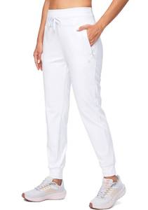 lot 4387 image: G Gradual Womens Fleece Lined Joggers High Waisted Water Resistant Thermal Winter Sweatpants Running Hiking Pockets(White, L)