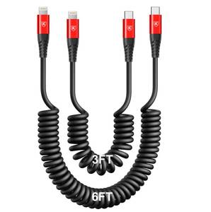 lot 4390 image: USB Type C to Lightning Cable 3FT6FT, 2Pack Coiled iPhone Charger Cable Fast Charging for Car Apple MFi Certified Short USBC iPhone Cord Compatible with iPhone141312118PlusiPadCarPlay-Red