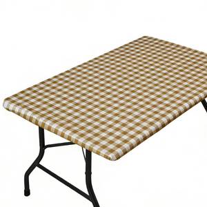 lot 4403 image: HOMOHEINI Rectangle Picnic Table Cloth, Elastic Waterproof Fitted Vinyl Tablecloths for 6 Foot Tables, Wipeable Flannel Backed Table Covers for Dining, Camping, Outdoor(Khaki Plaid,36x72)