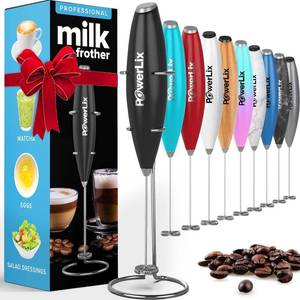 lot 4420 image: PowerLix Powerful Handheld Milk Frother With Stand Battery Operated Foam Maker Frother Wand For Coffee (A Black) (A Black)