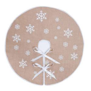lot 4423 image: MACTING Christmas Tree Skirt, 35 Inch Countryside Burlap Tree Mat with White Snowflake Printed for Xmas Tree New Year Farmhouse Holiday Party Indoor Home Decorations(Kahki)