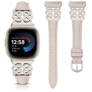 lot 4440 image: TOYOUTHS Leather Band Compatible with Fitbit Versa 43 & Sense 2Sense Women, Slim Leather Strap with Celtic Heart Knot Buckle, Dressy Jewelry Bracelet for Versa 4 Smartwatch, StarlightStarlight