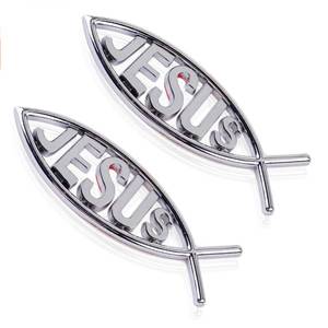 lot 4443 image: MEETCUTE 2pcs Jesus Fish Decal Sticker Silver,3D Car Chrome Decal Emblem Sticker Religious God for Jesus Christian Fish Symbol