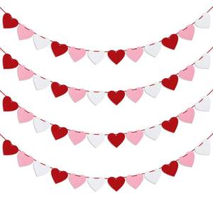 lot 4453 image: Felt Heart Garland Banner, Pre-Strung  Valentines Decorations  Red Pink White Valentines Banner  Anniversary Wedding Birthday Party Decorations  Outdoor Home Hanging Valentines Day Decor