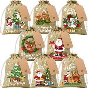 lot 4458 image: FLOE 24Pcs Christmas Burlap Gift Bags with Drawstring, 5x7in Christmas Linen Treat Bags with Tag Goody Gift Bag Small Jute Xmas Candy Reusable Gifts Wrapping Bag Xmas Holiday Party Favors Linen Sacks