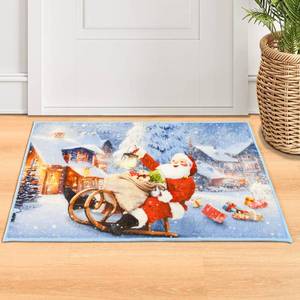 lot 4463 image: Christmas Doormats for Front Door, Decorative Santa Claus Welcome Mat, Christmas Kitchen Rugs, Non-Slip Outdoor Christmas Mat for Front Porch, Entryway, Entrance, Blue 2 x 3 Ft