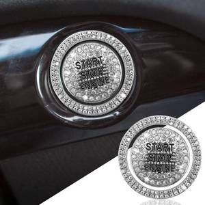 lot 4475 image: Bling Crystal Car Engine Start Ring Sticker, Sparkling Rhinestone Push Start Button Decorative Cover, Anti-Scratch Key Ignition & Knob Bling Ring Car Interior Accessories for Women (White)