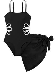 lot 4476 image: TALLWH Girls Bathing Suit Adjustable Straps Cut Out One Piece Swimsuit with Solid Color Cover Up Skirt 5t Bathing Suit Girls Swimsuits Size 6