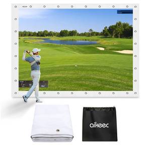 lot 7729 image: aikeec Golf Simulator Impact Screen Ultra Clear Golf Impact Screen for Indoor Golf Training, 10 ft x 8.5 ft Impact Screen for Home Projector Practice with 38 pcs Grommet Holes