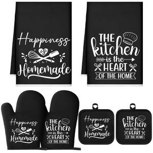 lot 8276 image: Sratte 6 Pcs Kitchen Decor Accessories Set Farmhouse Towels Pot Holders Oven Mitts Set 2 Dish Towels 2 Potholders 2 Cooking Mittens Oven Glove for Christmas Baking Cooking Supply(Black,Kitchen)