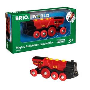 lot 8281 image: BRIO World Mighty Red Action Locomotive - Battery-operated Toy Train for Wooden Track - Motorized Train with Light & Sound - Compatible with All BRIO Railway Sets - Interactive Play - Kids Ages 3 & Up