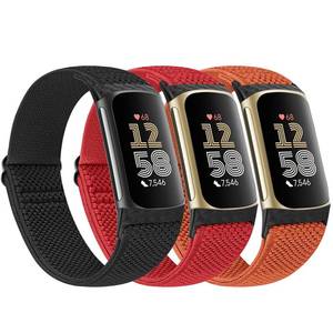 lot 8301 image: Huamanlou 3 Pack Elastic Loop Nylon Watch Bands Compatible with Fitbit Charge 6Fitbit Charge 5, Soft Adjustable Sport Wristband for Fitbit Charge 6 StrapFitbit Charge 5 Strap
