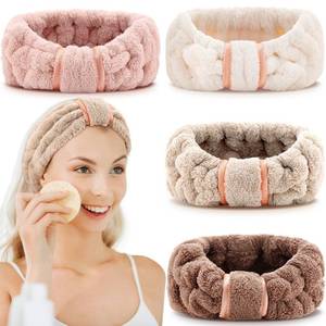 lot 8304 image: WILLBOND 4 Pack Microfiber Headbands Spa Facial Headbands Makeup Head bands Elastic Terry Cloth Head Wrap for Women Girls Washing Face Makeup Shower Yoga Sports(Coffee, Khaki, Pink and White)
