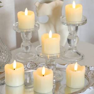 lot 8305 image: Lezonic Flameless Votive Candles Battery Operated with Remote and Timer, Pack of 6 (D2 X H2) LED Ivory White Long Lasting Flickering Wax Candles with Realistic 3D Flame