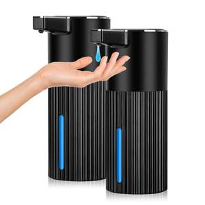 lot 8306 image: 2 Pack Automatic Soap Dispenser 14oz Plastic - Touchless 4 Level Adjustable Wall Mount Black Rechargeable Electric Auto Smart Liquid Soap Dispenser Set - Bathroom Kitchen Hand Dish Lotion
