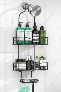 lot 8307 image: DAOYA Bathroom Shower Caddy Hanging - 3-Tier Organizer with Soap Holder & 6 Hooks for Towels, Sponge Fits 21mm Shower Head Arm, Black