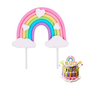 lot 8333 image: Rainbow Cake Topper, Cute Colorful Cloud and Heart Rainbow Cake Decoration Natural Sky Theme Party Decorations Soft Pottery Cake Decoration Supplies for Boys Girls Happy Birthday Party Wedding
