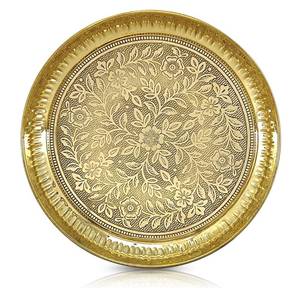 lot 8338 image: BENGALEN Brass Pooja Thali 10 inch Traditional Handcrafted Puja Plate for Temple Worship Decorative Plate for Home Office Wedding Return Gift items