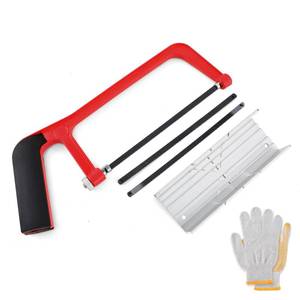 lot 10088 image: Mini Metal Mitre Box and Saw Set, 6 Inch Extra Fine Cut Hand Saw with 2 Hacksaw Replacement Blades & Gloves for Crafts, Hobby Projects, Cutting Wood, Soft Metal (Red)