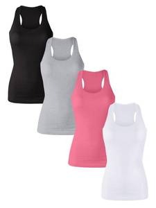 lot 10104 image: Sugar Sunday 4 Pack Cotton Ribbed Racerback Tank Tops for Women Basic Workout Athletic Tanks Gym Tank Top Yoga Shirts - Multicolor-17 Small
