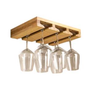 lot 11295 image: RIIPOO Wine Glass Rack Hangers Under Cabinet, Bamboo Wine Glasses Holders Under Shelf, Under Counter Wine Glass Holder for Home Kitchen & Bar Storage