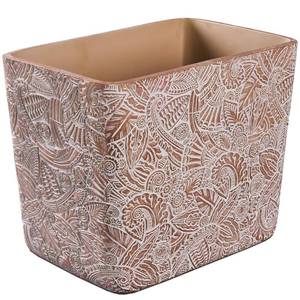 lot 11296 image: Rustic Brown Tropical Leaves Carved Small Bathroom Trash Can 2.5 Gallon(9 Liter), Resin Heavy Sturdy Kitchen Garbage Can,Living Room Bedroom Trash Can, Decorative Wastebasket for Home, Garden, Office (Damaged)