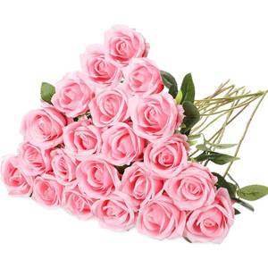 lot 11298 image: Hotop 20 Pcs Artificial Rose Flowers with Long Stem,Real Touch Silk Realistic Plastic Bouquet Roses Bulk for Home Decor Bridal Wedding Party Table Centerpieces Decorations(Pink)