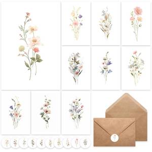 lot 11305 image: XXINMOH 100 PACK Blank Cards with Envelopes, Blank Greeting Cards 4x6, Beautiful Blank Greeting Cards, Elegant Floral Note Cards with Peel-and-Seal Envelopes, Empty Stationary Set For All Occasions