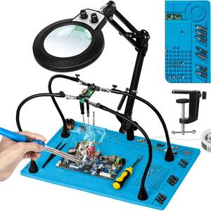 lot 11308 image: KUVRS 10X Magnifying Glass with Light and Stand, Helping Hands Soldering Station, Non-Slip Repair Mat Magnifying Lamp, Any Color Stepless Dimming LED Lighted Magnifier for Jewelry Craft Model