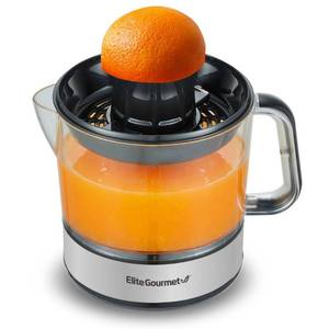 lot 11321 image: Elite Gourmet ETS623 BPA-Free 40-Watt Electric Citrus Juicer, Compact, Large Volume, Pulp Control, Oranges, Lemons, Limes, Grapefruits with Easy Pour Spout, 24oz, BlackStainless Steel